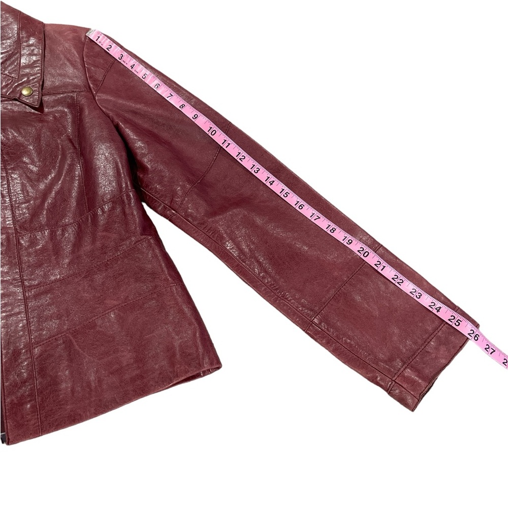 Arden B Leather Zip Front Snap Down Collar Distressed Burgundy Jacket Size L - Picture 12 of 13